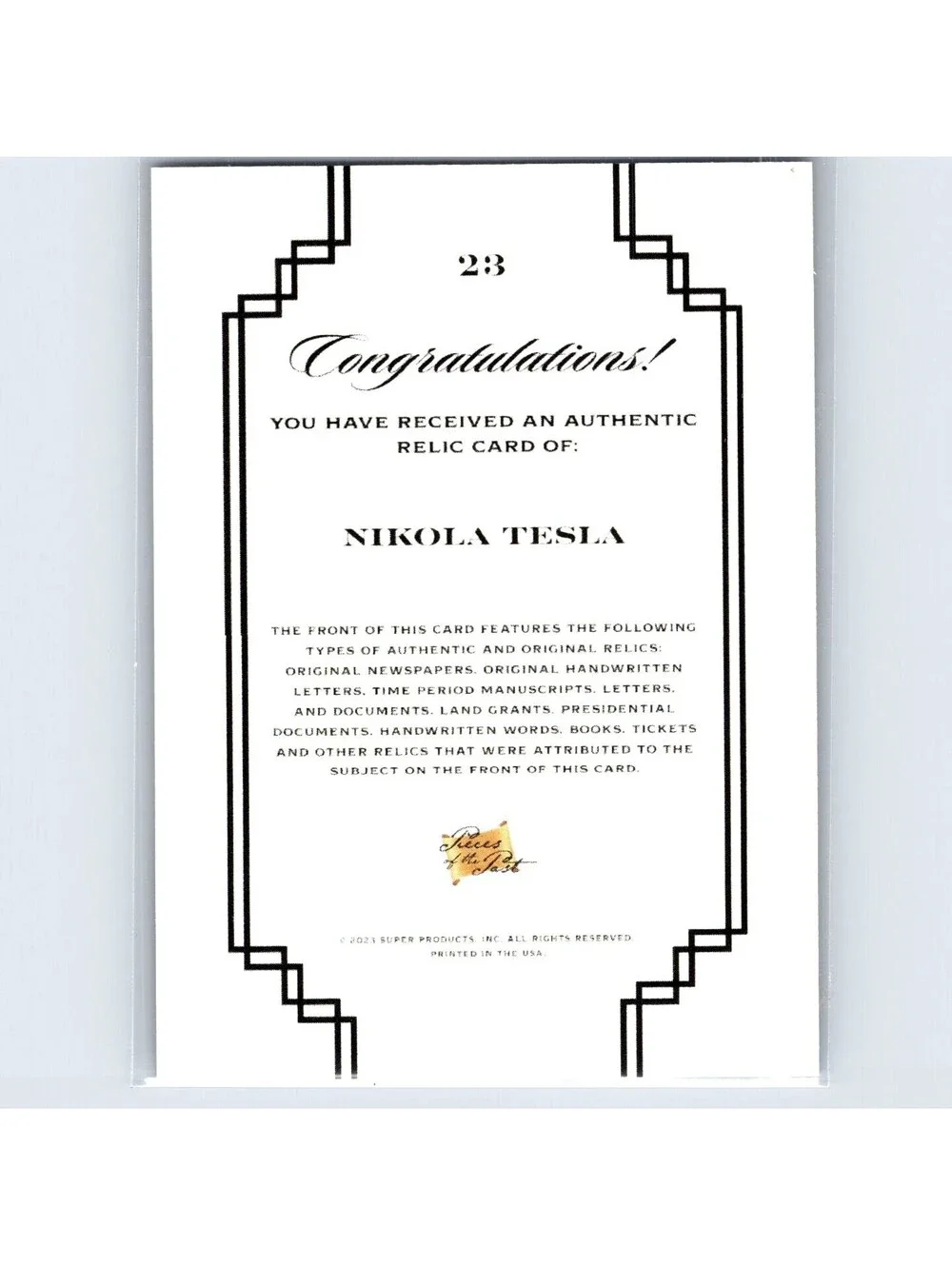 2023 Super Products Pieces of the Past Nikola Tesla Page Relic #23